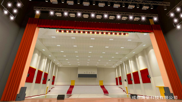 某部隊(duì)多功能廳舞臺(tái)燈光、專業(yè)音響及舞臺(tái)幕布 成都鷹皇燈光音響工程項(xiàng)目